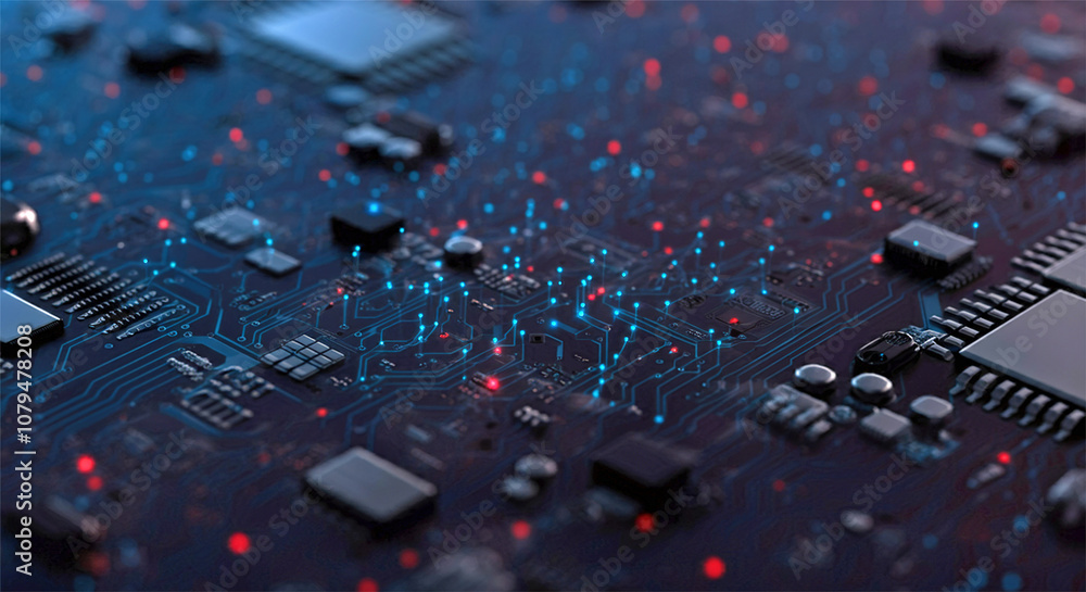 Poster printed circuit board futuristic server. circuit board background, can be used as digital dynamic wa