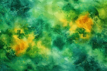 Fototapeta premium Green yellow abstract watercolor background with texture and splashes