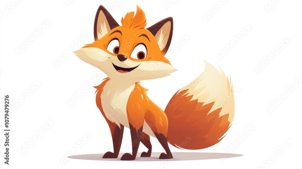 Poster cartoon character of a fox depicting playful and mischievous behavior in a colorful animated style
