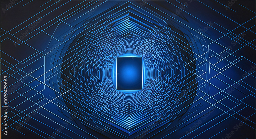 Poster cyber futuristic speed tunnel. sci-fi colors wormhole. abstract 3d wireframe portal with connections