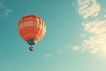Obraz premium A stunning hot-air balloon shines brightly against the early morning sky, creating a captivating and colorful spectacle that embodies adventure and serenity.