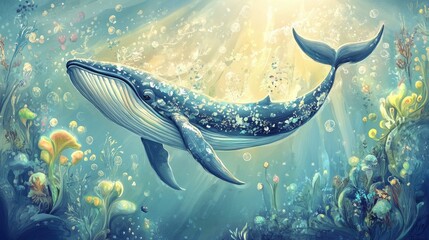 Fototapeta premium Joyful whale illustration raster version