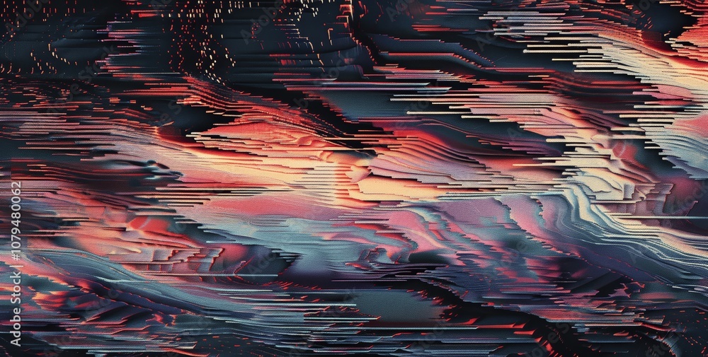 Poster retro glitchy static abstract pattern with bold faded colors on dark background