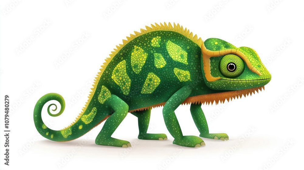 Poster chameleon cartoon displays a suspicious expression against a white background in side view this desi