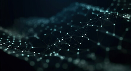 Abstract digital background of points and lines. Glowing black plexus. Big data. Network or connection. Abstract technology science background. 3d vector illustration.