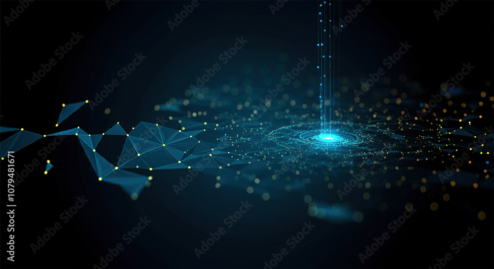 Poster template for science and technology presentation. plexus style background.
