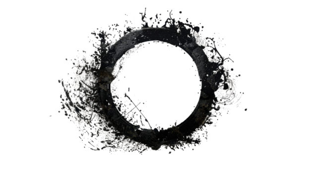 Black splash circle on white transparent background

