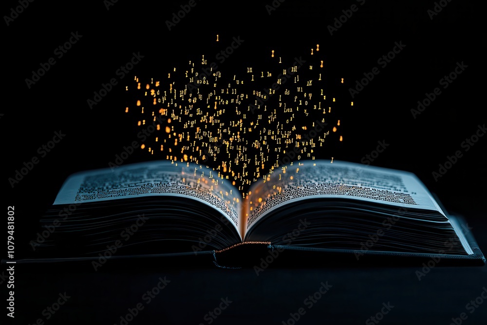 Aufkleber discover the magic of knowledge an open book illuminates hidden insights with glowing text and emana
