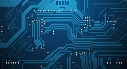 Modern technology circuit board texture background design. Quantum computer technologies concepts, large data processing. Futuristic blue circuit board background. Minimal vector motherboard