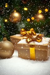 A luxurious gift box adorned with a shimmering gold ribbon and bow, perfect for special occasions and celebrations.