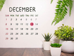 Calendar with the date December 13 and a place for designers.