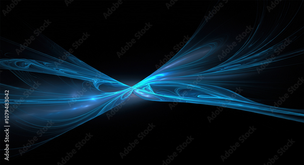 Poster abstract blue on black background texture. dynamic curves ands blurs pattern. detailed fractal graph