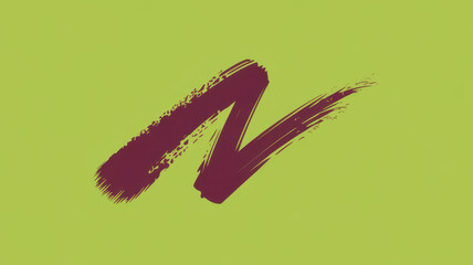 Artistic abstract brush stroke featuring a bold dark red 'N' on a vibrant lime green background.