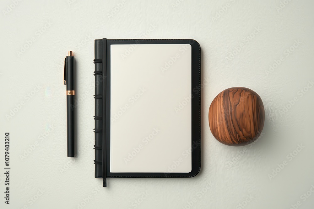 Poster mockup of the prototype visualization. a minimalist flat lay featuring a blank notebook, a pen, and 