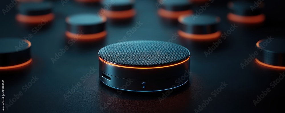 Poster mockup of the prototype visualization. a sleek, modern device with a textured surface, surrounded by