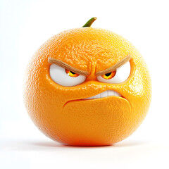 3D illustration of an orange with an angry face on it