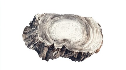 Cut tree log displaying annual rings, white isolated background.