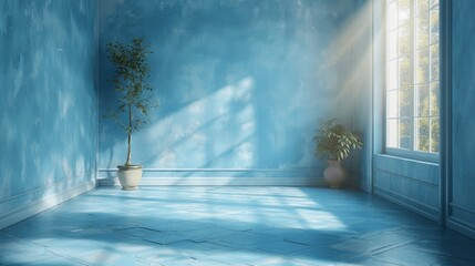 Light-Filled Room with Blue Walls and Window