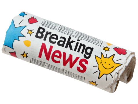Colorful Breaking News Newspaper Roll with Fun Design