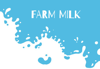 Obraz premium Modern poster fresh milk with splashes on a background. Vector illustration in flat minimalistic style. A poster for advertising dairy products.