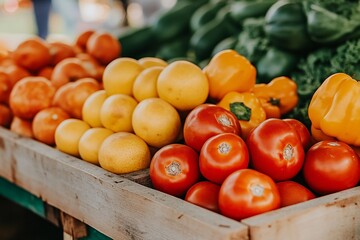 Assortment of Seasonal Fruits and Vegetables at Outdoor Market Stall
