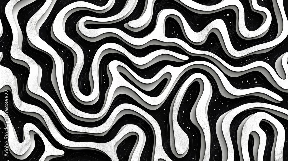 Aufkleber abstract black and white seamless pattern with wavy lines and bold curved squiggles
