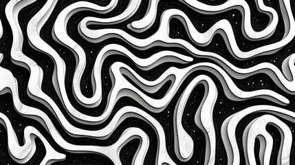 Abstract Black and White Seamless Pattern with Wavy Lines and Bold Curved Squiggles