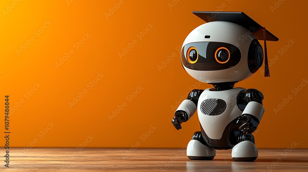 Aufkleber sleek and futuristic robot figure in a tranquil comfortable toned background space symbolizing gradu