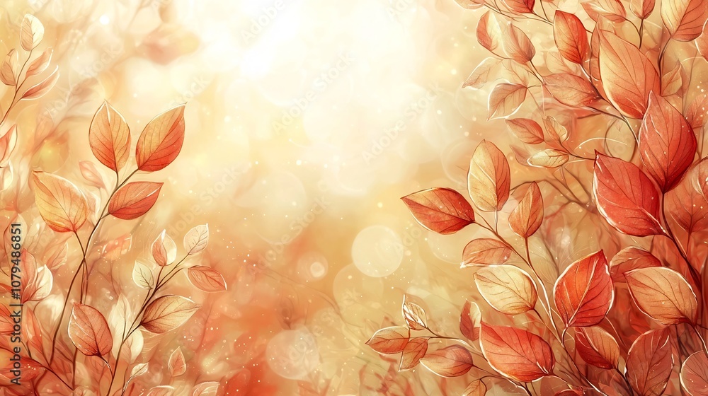 Aufkleber soft golden autumn leaves illuminated by warm sunlight against a tranquil open background with a gen