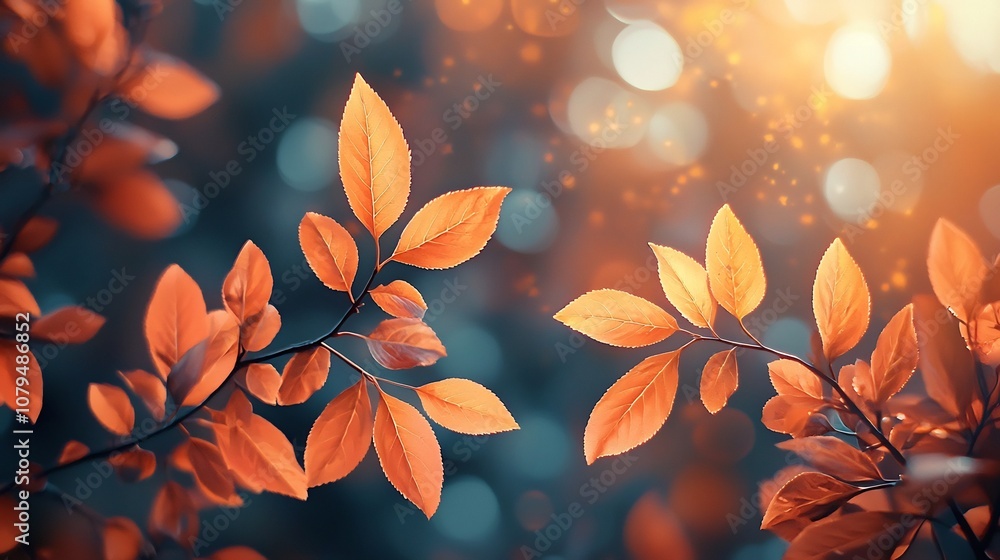 Poster stunning vibrant autumn leaves and blurred trees in the background creating a warm and gentle fall a