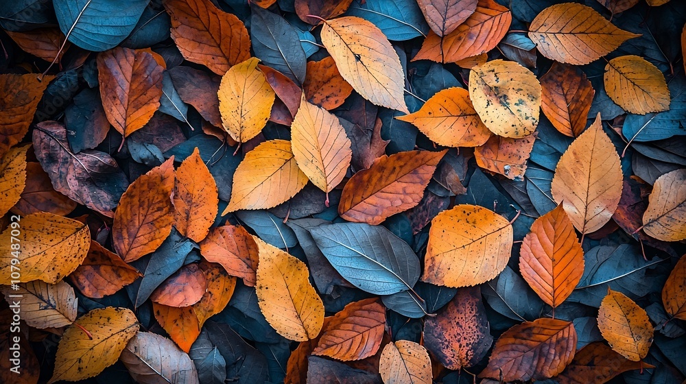 Poster vibrant scattered autumn leaves with warm glowing sunlight backdrop creating a serene and peaceful s