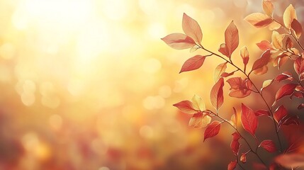 Fototapeta premium Warm and cozy autumn leaves in soft sunlight against a serene natural background The peaceful tranquil scene offers a soothing atmosphere and ample space for text or design elements