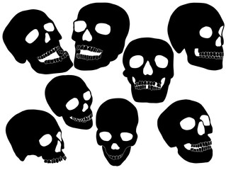 Skull silhouette illustration. Outline design Skull silhouette dark art. Gothic skull silhouette Halloween. Creepy Skull silhouette logo Tattoo. 