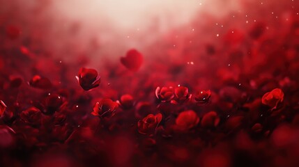 Background of red roses with detailed petals, softly lit, creating an elegant, luxurious atmosphere.