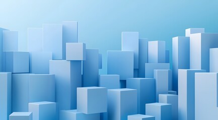Obraz premium A stylized cityscape featuring blue geometric shapes against a gradient background.