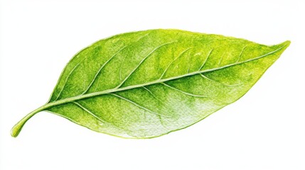 Obraz premium Green leaf on a white isolated background for contrast and clarity.