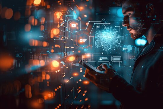 Businessman Using Smartphone for AI Chatbot Communication in a Hyper-Detailed Cinematic Style