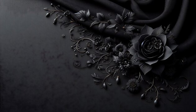 Dark fabric floral texture on a black canvas