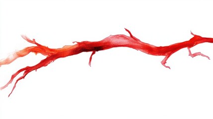 Red branch with delicate twigs on a white isolated background.