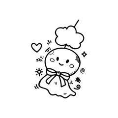 A cute, hand-drawn illustration of a smiling ghost with a cloud above its head