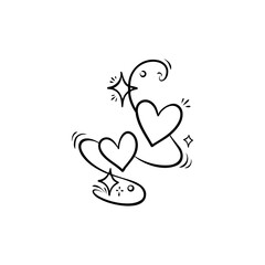 Artistic illustration of whimsical hearts and sparkles intertwined with playful swirls in a minimalist style