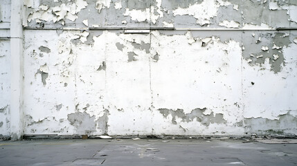 Obraz premium A weathered, peeling wall with a concrete floor, suggesting abandonment or industrial space.