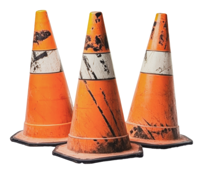 PNG Traffic cones arranged on a construction site