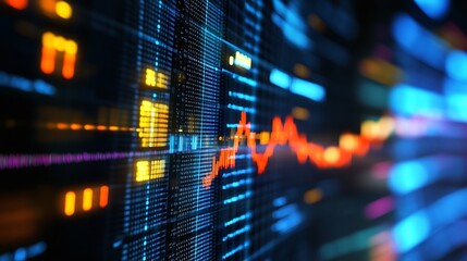 A digital representation of financial data with graphs and colorful indicators.