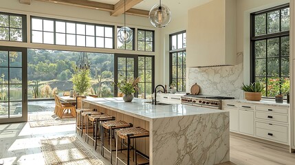 Modern kitchen with marble countertops and decor