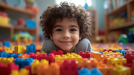 Young children playing with colorful blocks and toys