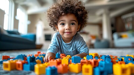 Young children playing with colorful blocks and toys