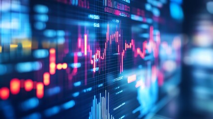 Fototapeta premium A digital representation of financial data with charts and graphs indicating market trends.