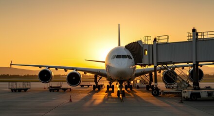 Fototapeta premium 空港の旅客機。夕日｜Passenger plane at the airport. Sunset