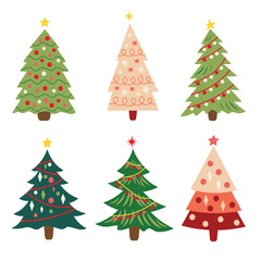 Charming Christmas Tree Illustration Set – Perfect for Festive Holiday Designs and Decorations